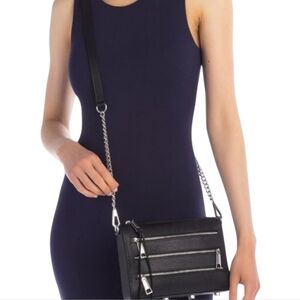 Rebecca Minkoff Black Pebbled Leather chain strap Crossbody Bag Zipper Chain